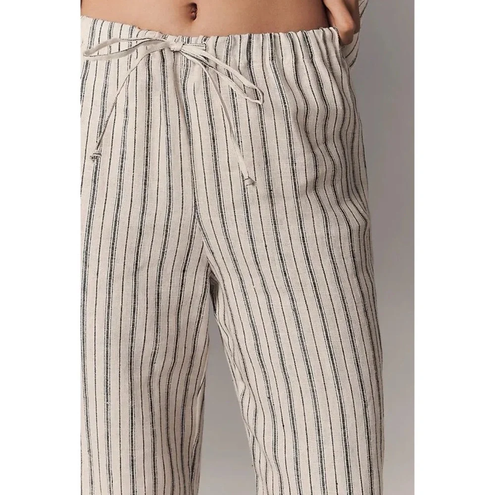 NWT Reformation Olina Linen Pants Elsie Stripe Cream Gray Medium